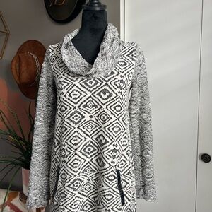 Anthropologie Black & White Geometric Cowl Neck Sweater